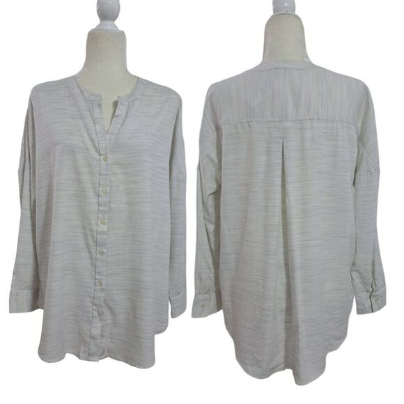 Loft Women's Long Sleeve Heather Grey Ivory Button Up Relax Fit Office Sz Small - Picture 1 of 7